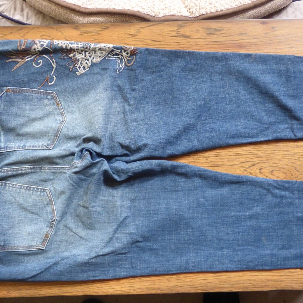 DENIM 24/7 BOHO PRAIRIE BLUE WASHED COLOR EMBROIDERED 5 POCKETS JEANS 20W - Picture 2 of 10